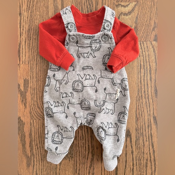 EUC Carter's 2-Piece Lion Print Tee & Overall Set - Gray/Burnt Orange - Newborn - Picture 4 of 16